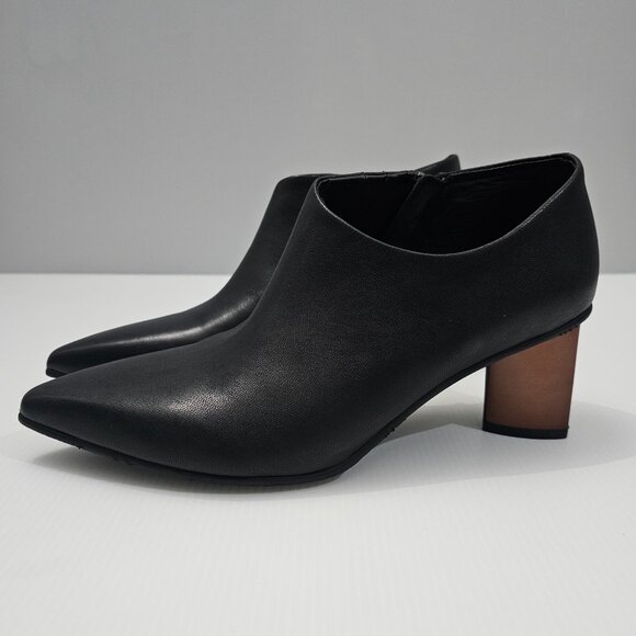 Antelope Hollis Q02 Ankle Bootie EU 40 Black Leather Pointed Toe Metallic Heel - Picture 1 of 16